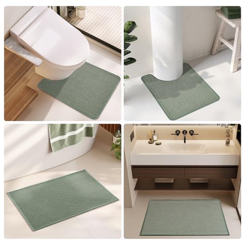 TYUU Bathroom Rugs Non Slip Washable, Super Absorbent Thin Bath Mat Quick Dry Low Pile Bathroom Rug, Sage Green 24"x36" - color: Sage Green, size: 2' X 3' (Rectangular)