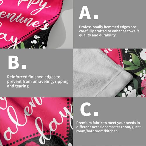 Valentine's Day Hand Towels 14.4 x 28.3 Inch Heart and Daisy Pattern Soft Bath Towel Set of 2 Pink Kitchen Towels for Bathroom Kitchen Decorative Towel Hotel Gym Spa Towels - color: Heart Pink