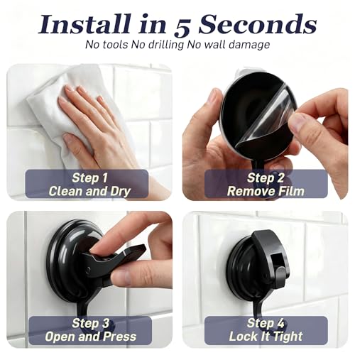 Heavy Duty Vacuum Suction Cup Hooks, Matte Black Plated Polished Super Suction for Kitchen Bathroom, 6 Pack - color: Black