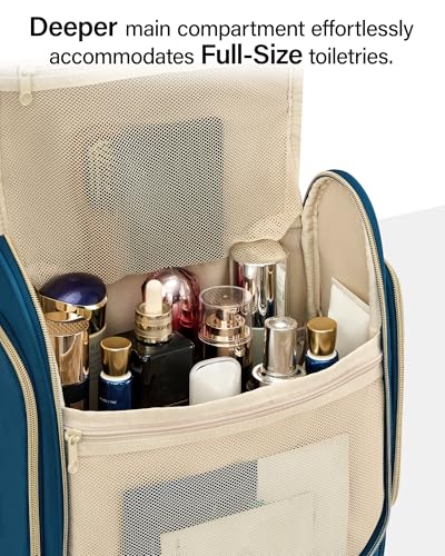 Hanke Hanging Travel Toiletry Bag for Men and Women, Water-Resistant Toiletries Bag Makeup Organizer with Hook, Cosmetic Bag for Bathroom & Travel Essentials Accessories, Navy Blue - color: Navy Blue