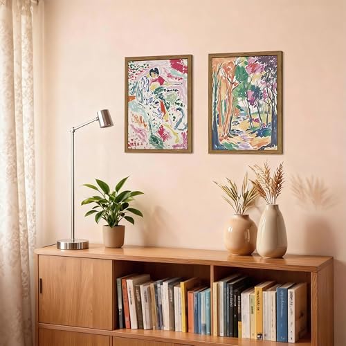 Abstract Matisse Wall Art, Vintage Colorful Nature Wall Decor, Retro Forest Paintings, Impressionist Landscape Pictures Canvas Prints for Living Room Bedroom Dining Room Office 12x16in Wood Framed - color: Matisse Abstract, size: 12x16Inch Framed