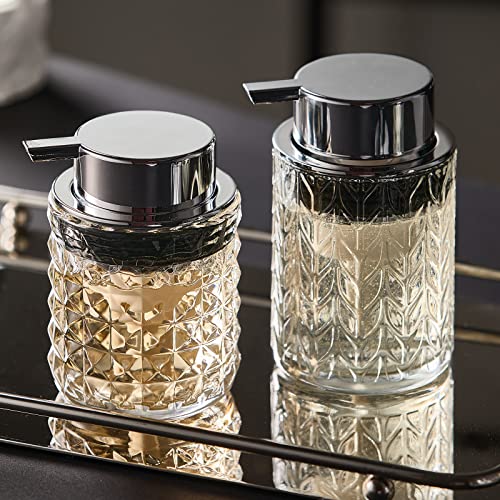 CICUFY Foaming Soap Dispenser 2 Pack, Foam Hand Soap Dispenser for Bathroom Kitchen Liquid Refillable Clear Glass Bottles with Silver Pump(Diamond Pattern-Clear) - color: Clear-2 Pcs, style: Foam/Diamond Leaf Pattern/Silver Top