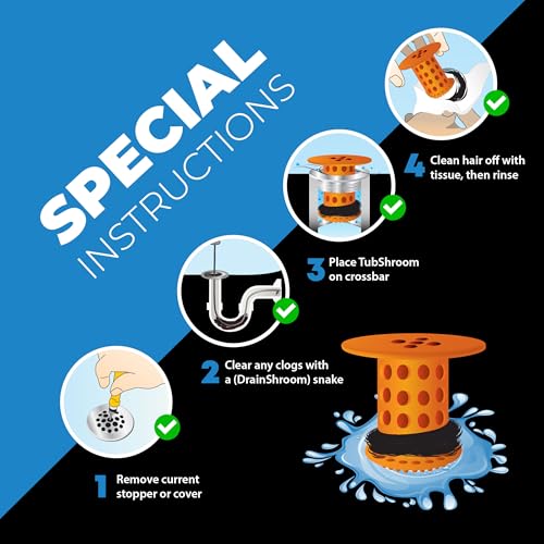 TubShroom Bathtub Drain Hair Catcher – In-Drain Tub Strainer & Clog Prevention Protector, Fits Standard 1.4”–1.75” Tub Drains, Easy Clean, Captures Human & Pet Hair out of Sight (Orange) - color: Orange