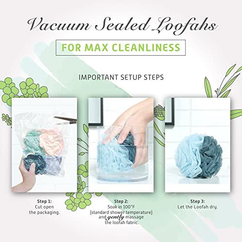 Spongentle Shower Loofah Bath Sponge, Body Scrubber with Soft Mesh, Exfoliating Bath Pouf and Body Wash Sponge for Women and Men, Bath Accessories Cleaning Tool, Large 60g 4 Pack - style: Lavender Mist