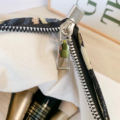 HAPPYHEIDI Cute Floral Makeup Bag Cosmetic Travel Pouch with Bottom and Zipper, Purse Make Up Organizer, Aesthetic Textured Fabric, Large - color: Classic Black Floral Large