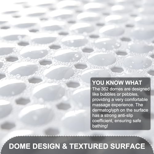 TEESHLY Bath Tub and Shower Mats, Non Slip 40 x 16 Inch Extra Large Bathtub Mat, Machine Washable Bathmat with Drain Holes, Suction Cups for Bathroom Floor, White - color: White