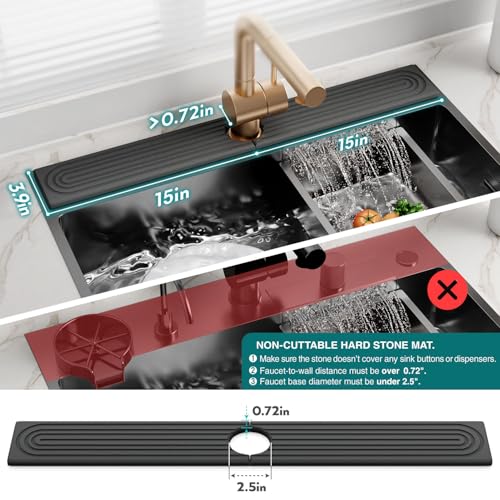 eormoe 30 inch Kitchen Faucet Absorbent Mat - Diatomaceous Earth Splash Guard for Sink Faucet, Aesthetic Water Absorbing Stone Tray in The Modern Home (30" x 3.9", Dark grey) - color: Dark Gray, size: 30" x 3.9"