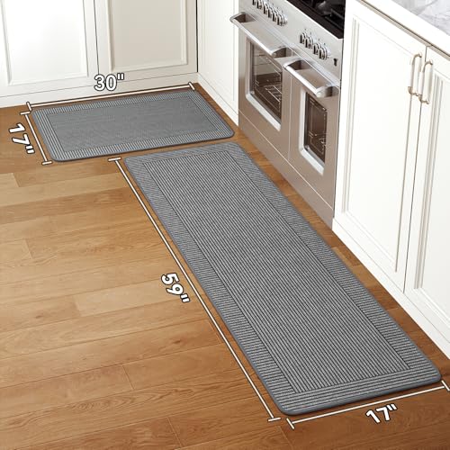 Kitchen Mats for Floor, 17''x30''+17''x59''Kitchen Rugs Set of 2, Washable Non Slip Absorbent Kitchen Mat, Braided Kitchen Runner Rug, Kitchen Sink Rug, Grey - color: A Linear Grey, size: 17''x30''+17''x59''