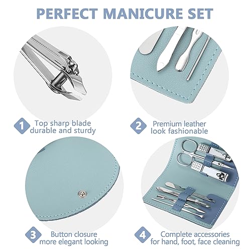 12 Set Manicure Set Bulk Mini Manicure Nail Clipper Kit 7 in 1 Stainless Steel Professional Nail Care Pedicure with Travel Portable Bag Grooming Kits for Women Men Home(Dark Blue) - color: Dark Blue