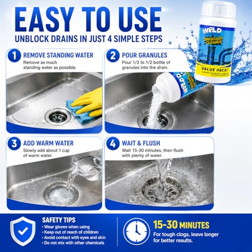 Wild Tornado Sink and Drain Cleaner, Drain Clog Remover & Opener (4pcs) | Wild Tornado Sink and Drain Cleaner, Fast Foaming Drain Clog Remover & Opener for Kitchen Sinks, Toilets & Pipes