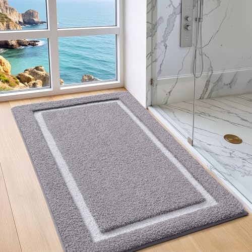 Color&Geometry Gray Bathroom Rugs 43x24, Extra Soft Absorbent Microfiber Bath Rugs, Non-Slip Bathroom mat, Washable Plush Bath Mats for Bathroom, Shower, Bathtub, Laundry, Light Grey White - color: C, size: 24"x44"