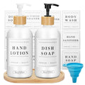 2 Pack 16 Oz Glass Soap Dispenser Set with Tray and Sticker, Hand Dish Soap Dispenser Set for Bathroom and Kitchen Bottle Dispenser with Dish Soap, Hand Soap, Lotion Sticker (White) - color: White