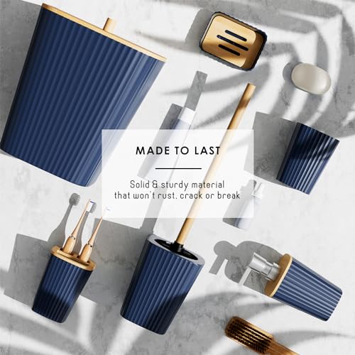 Clara Clark Bathroom Accessories Set - Bathroom Set, Bathroom Accessory Set, Shower Curtain Set, Toilet Brush, Trash Can & Soap Dispenser - Navy - 20PC - color: Navy Blue, size: Complete Set