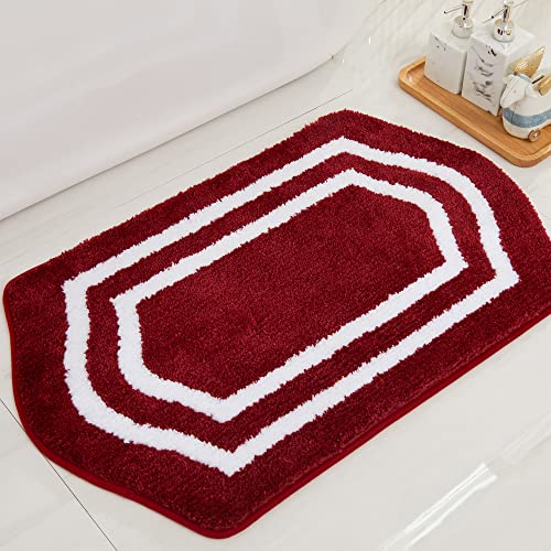 COSY HOMEER Extra Thick Bath Linen Sets Rugs - Anti-Slip Bath Mats Soft Plush 100% Strong Polyester Living Room Bathroom Water Absorbent(Red,17x27 - Inches) - color: White/Red, size: 1'5" x 2'3" (Oval)