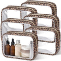 Abbylike 6 Pcs Clear Makeup Bags Bulk PU Leather Cosmetic Pouches Transparent Toiletry Bags with Zipper Waterproof Purse Skincare Car Organizer for Girl Women Travel Gifts(Leopard Print) - color: Leopard print