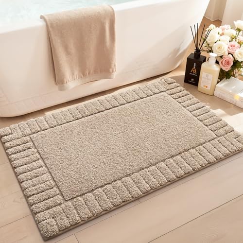 LUMI Bathroom Rugs Non Slip with Rubber Backing, Extra Soft Plush Microfiber Bath Rug Absorbent, Machine Washable Bath Mat Quick Dry for Tub, Shower, Hotel, Beige, 24"x43" - color: Beige, size: 24" x 43"