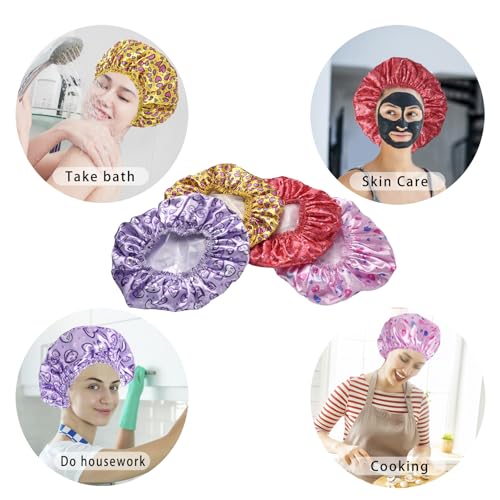 4 PCS Shower Cap for Women, Elastic and Reusable Bath Caps, Double Layers Shower Caps Reusable Waterproof, Bathing Shower Caps, Environmental Bath Hair Protection Cap - Heart - color: Heart