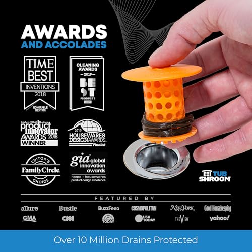 TubShroom Bathtub Drain Hair Catcher – In-Drain Tub Strainer & Clog Prevention Protector, Fits Standard 1.4”–1.75” Tub Drains, Easy Clean, Captures Human & Pet Hair out of Sight (Orange) - color: Orange