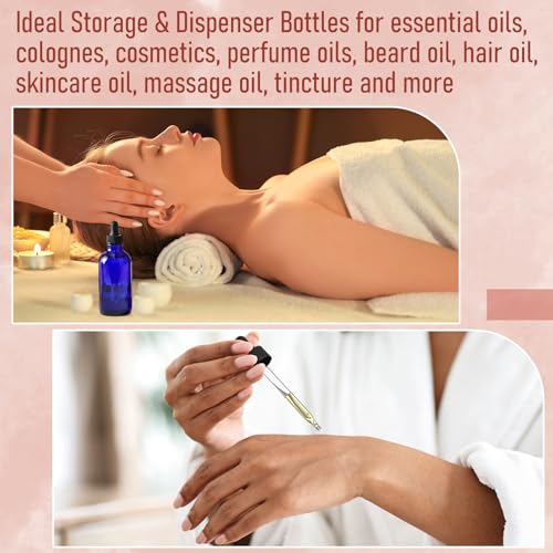 AOZITA 4 Pack, 2 oz Dropper Bottles with 1 Funnel & 4 Labels - 60ml Thick Dark Blue Glass Tincture Bottles with Eye Droppers - Leakproof Essential Oils Bottle for Health, Personal Care & Beauty - color: Blue
