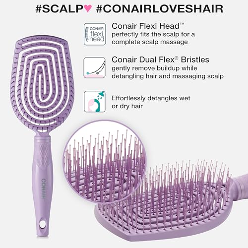 Conair Scalp Care Detangling hairbrush - Curly Hair Brush - Scalp Massager - hairbrushes for women & men - detangler for all lengths - can use wet or dry - Paddle - color: Electric Purple, size: 1 Count (Pack of 1)