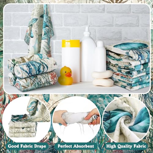 Tatuo 8 Pcs Sea Turtle Shower Curtain Set Summer Ocean Theme Bathroom Accessories Sets Decor Sea Animal Nautical Coastal Waterproof Shower Curtain with Towels Carpet Bath Mat Toilet Rugs and 12 Hooks - style: Sea Animal