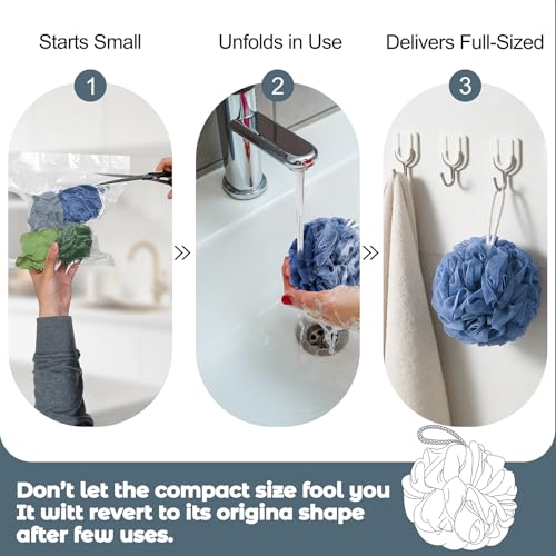 Rnoafmu Shower Loofah Bath Sponge, 60G Loofah Exfoliating Body Scrubber, 4 Color Mesh Shower Pouf Balls for Body Wash (Blue Gray Green Dark Green) - color: Blue Gray Green Dark Green