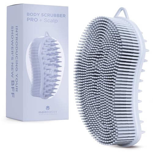 MainBasics Silicone Body Scrubber Dual-Sided, Frosted Sky, Scalp | Shower Scrubber and Scalp Massager, Gentle Silicone Loofah Alternative for Deep Clean - color: Frosted Sky, size: Scalp