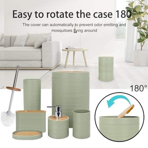 CERBIOR Bathroom Accessories Set 6 Piece Bamboo Bath Ensemble Includes Soap Dispenser, Toothbrush Holder, Toothbrush Cup, Soap Dish for Decorative Countertop and Housewarming Gift, Sriral Green - style: Green