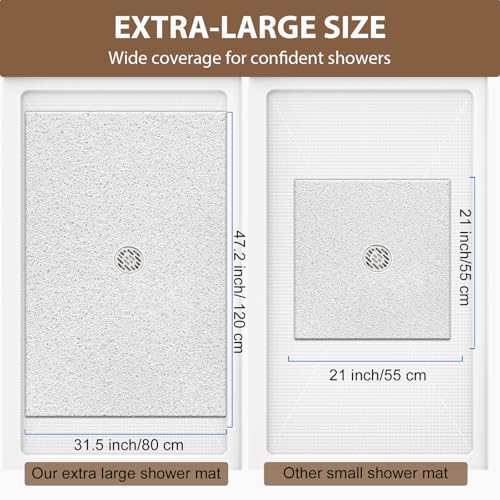 Shower Mat Non Slip: 47.2 x 31.5 Inch Extra Large Shower Mats for Inside Shower with Drain Hole - Soft PVC Loofah Anti Slip Shower Stall Mat for Walk-in Shower and Bathroom, Quick Drying - color: White, size: 47.2" x 31.5" (Rectangular)