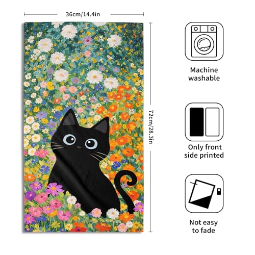 Floral Black Cat Hand Towels of Bathroom Absorbent 14.4x28.3 Inch | Colorful Daisy，Polyester Cotton，Soft，Breathable，Skin-Friendly，for Spring Summer Holiday Kitchen Hotel Swimming Gym Spa Decor - color: Spring Floral