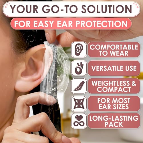 200 Pcs Disposable Ear Covers for Shower, Baths, and Hair Coloring | Lightweight Shower Ear Covers for Showering, Ears Protect from Splashes, Elastic Band that Stretches Up From 1.97" To 4.6"