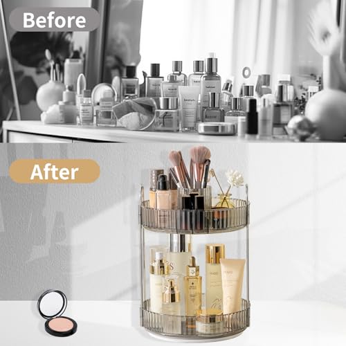 Asayuee 360 Rotating Makeup Organizer,2 Tier Large Capacity Make Up Organizers and Storage,Skincare Perfume Vanity Organizers,Bathroom Cosmetics Storage Organizer Countertop(Grey) - color: Grey, size: New-2 Tier