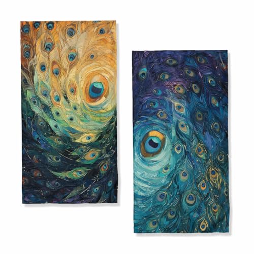 Peacock Feathers Bath Hand Towels Absorbent Colorful Abstract Oil Art Bath Hand Towels for Bathroom Home Hotel Spa Gym Yoga Nautical Beach Bathroom Decor Gifts for Women Man 14.4"x28.3" - color: Peacock Feathers