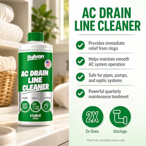 Sylvan AC Drain Line Cleaner | 8 oz | Instant Relief | Made in USA | Universal Compatibility | Removes Clogs and Buildup from HVAC Condensate Lines | Air Conditioner Unclogger - size: 8 Oz
