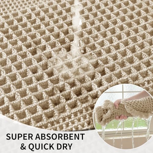 Waffle Bath Mat - Super Water Absorbing Bath Mat Quick Dry, Bathroom Rugs Non Slip Washable with Tassels, Rubber Backed Bathroom Mat for Bathroom Floor, Tub and Shower, 24" x 72", Brown - color: Brown, size: 24" x 72"