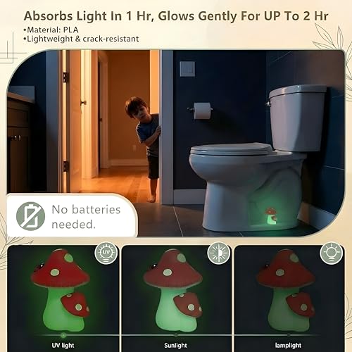 Glow in The Dark Mushroom Toilet Bolt Covers Decorative, Tool-Free Install | PLA Material, Bolt Hole 0.94'',Covers Floor Bolts Screw Caps, with Plastic Backup Floor Bolt Caps & Washers, 2 Pack - style: Red Mushroom