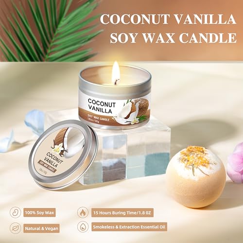 Gifts for Women, Birthday Gifts for Women, Coconut Vanilla Self Care Spa Gift Basket,Thank you Relaxing Bath Sets for Mom, Grandma, Girlfriend, Sister, Friends