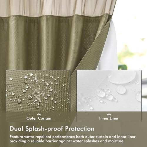 Mrs Awesome No Hook Shower Curtain with Snap-in Liner, Embossed Waffle Design Fabric Shower Curtain for Bathroom, Soft & Lightweight, 71x74, Taupe - color: Taupe, size: 71"W x 74"L (Pack of 1)