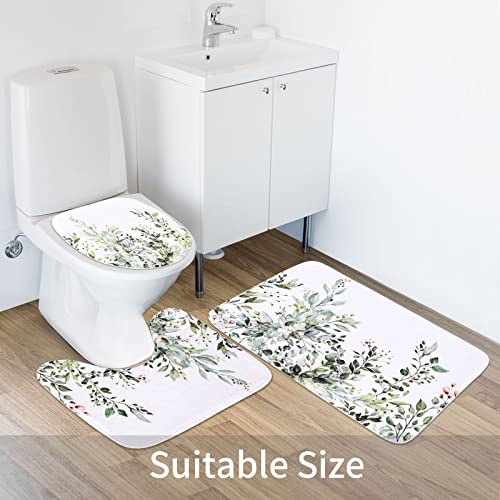 MitoVilla 4 Pcs Sage Green Eucalyptus Bath Sets with Shower Curtain, Plant Leaves Rugs for Bathroom Decor - color: Sagegreen