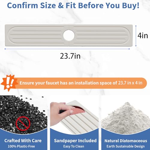 Kitchen Faucet Mat, Diatomite Sink Faucet Mat Splash Guard for Kitchen, Water Absorbing Stone Tray for Sink, Quick Drying Faucet Mat for Kitchen Sink, Absorbent Stone Drying Tray for Bathroom Counter - color: White Gray Style 2, size: 23.7" x 4"
