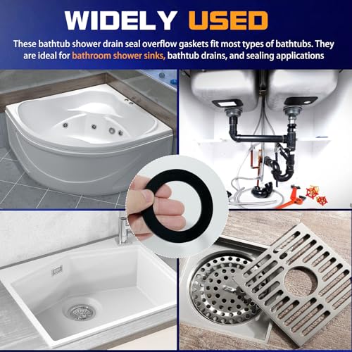 10-Pack Rubber Tub Drain Gasket, 1-3/4-Inch by 2-5/8-Inch, Bathtub Overflow Gasket Seal, Silicone Bathtub Drain Stopper - Prevent Tub Leakage