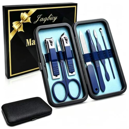 Manicure Set Nail Clippers Grooming Kit with Travel Case, Personal Care Tools Birthday Fathers Mothers Day Gifts for Men Women (Blue) - color: Blue