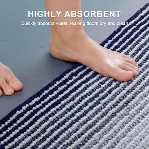 BSICPRO Bathroom Rugs and Mats Sets, 2 Piece Thick Absorbent Chenille Bath Mat Rug Set Non Slip, Soft Shaggy Bath Room Floor Mats for Bathroom, Machine Washable (20" x 32" Plus 16" x 24", Navy) - color: Navy, size: 20" x 32" Plus 16" x 24"