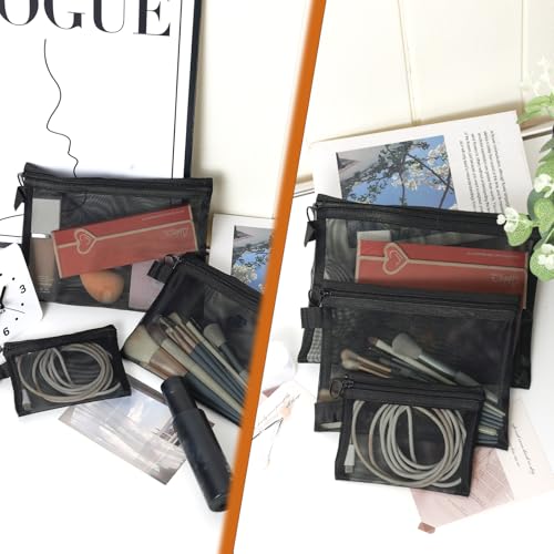 3-Pack Mesh Makeup Bag – mesh bags，Ideal Diaper Bag Organizer & Small Purse Pouch, Perfect for Travel and Daily Use forTravel Toiletry Bag - color: 3 black items