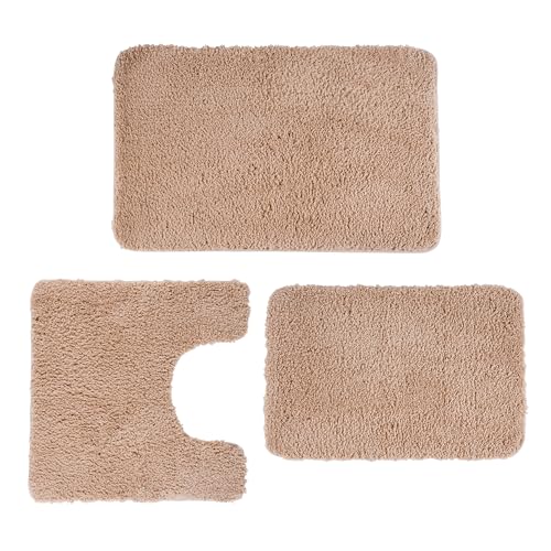 3 Pieces Luxury Bathroom Rug Set with U-Shaped Toilet Rug, Non-Slip Rubber Bottom, Thick Microfiber Fluffy Plush, Water Absorption, Quick Dry, Ultra Soft, Bath Mats for Bathroom, Tub(Beige) - color: Beige