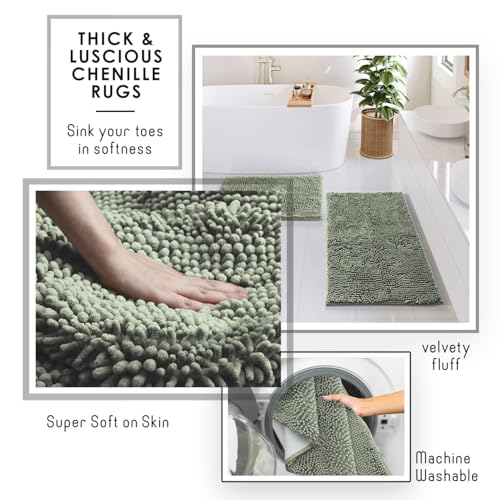 Clara Clark Sage Green Bathroom Set - Bathroom Sets with Shower Curtain and Rugs, 21PC Bathroom Accessory Set, Shower Curtain Set with Soap Dispenser & Toothbrush Holder - color: Sage Green, size: Complete Set + Bath Rugs