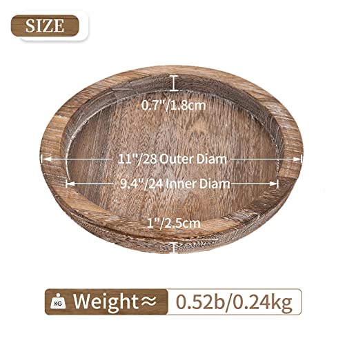 Hanobe Wooden Tray for Coffee Table: Candle Holder Plate Round Decorative Serving Tray - Vintage Table Centerpiece Rustic Farmhouse Home Decor - color: Distressed