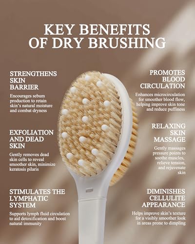 Shower Brush for Massage Dry Brushing: Back Scrubber for Shower with 18.1 in Anti Slip Long Handle - Bath Body Brush for Lymphatic Drainage Exfoliator Improving Skin Health for Women Men Elderly Green - size: Long Handle 18.1 in-Light Green
