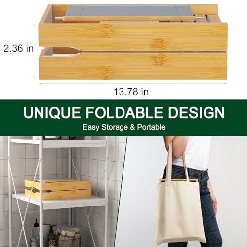 Foldable Bamboo Bathtub Caddy Tray Expandable for Luxury Bath, Bath Accessories & Table with Wine Glass Holder, Book Stand Bathroom Organizer with Extending Sides for Men/Women - color: Natural Bamboo