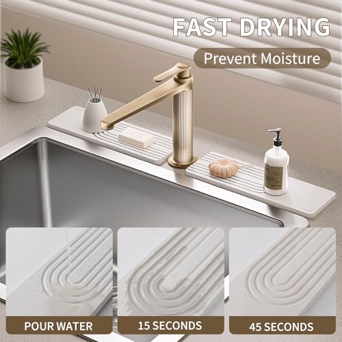 Faucet Mat for Kitchen Sink, Diatomite Stone Drying Sink Protectors, Bathroom Faucet Splash Guard, Quick Dry Water Absorbing, Non-Slip Tray for Kitchen Counter, White, 11.8" x 3.9" x 2pcs - color: White, size: 11.8" x 3.9"